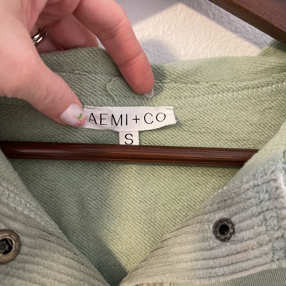 Olive Green Women's Oversized Hoodie with Button Accents - Picture 6 of 10